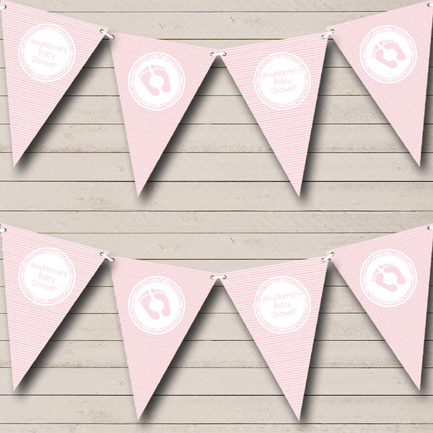 Girl Pink Squares And Stripes Custom Personalised Baby Shower Flag Banner Bunting