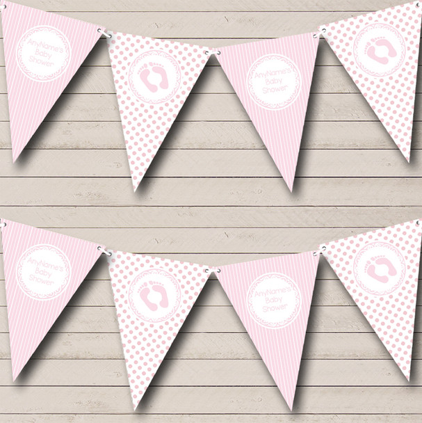 Girl Pink Dots And Stripes Custom Personalised Baby Shower Flag Banner Bunting