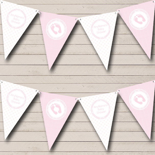 Girl Pink And White Custom Personalised Baby Shower Flag Banner Bunting