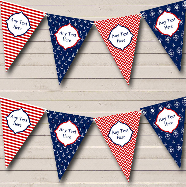 White Blue Red Nautical Sea Anchor Chevron Custom Personalised Birthday Party Flag Banner Bunting
