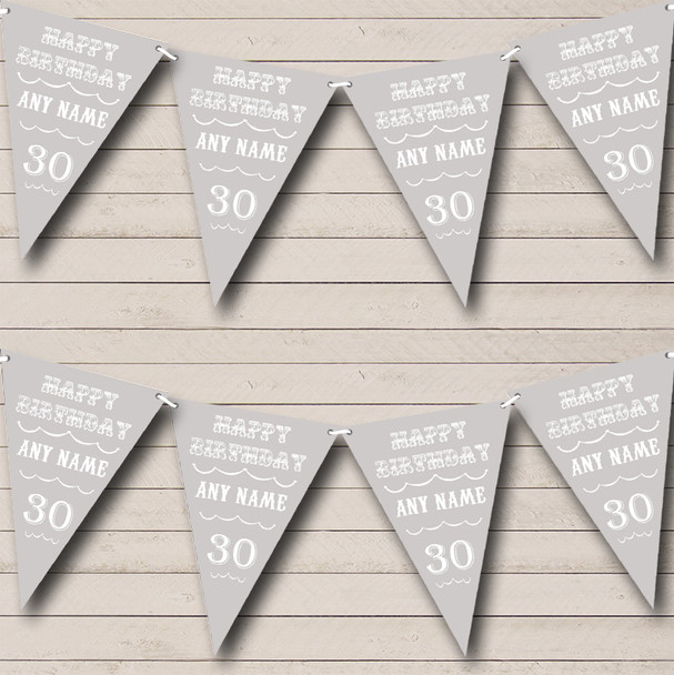 Vintage Text Any Age Birthday Silver Grey Custom Personalised Birthday Party Flag Banner Bunting