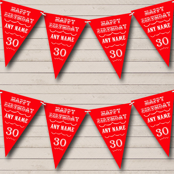 Vintage Text Any Age Birthday Red Custom Personalised Birthday Party Flag Banner Bunting