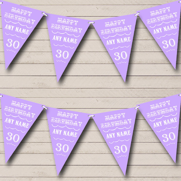 Vintage Text Any Age Birthday Lilac Purple Custom Personalised Birthday Party Flag Banner Bunting