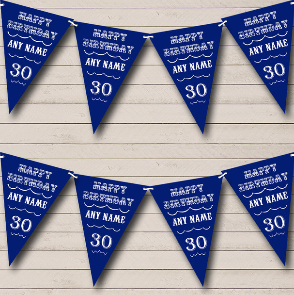 Vintage Text Any Age Birthday Dark Navy Blue Custom Personalised Birthday Party Flag Banner Bunting