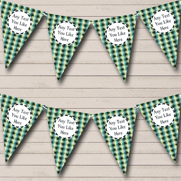 Shades Of Blue Green Squares Custom Personalised Birthday Party Flag Banner Bunting