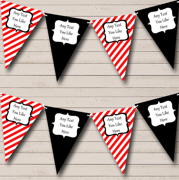 Red Black And White Stripes Custom Personalised Birthday Party Flag Banner Bunting