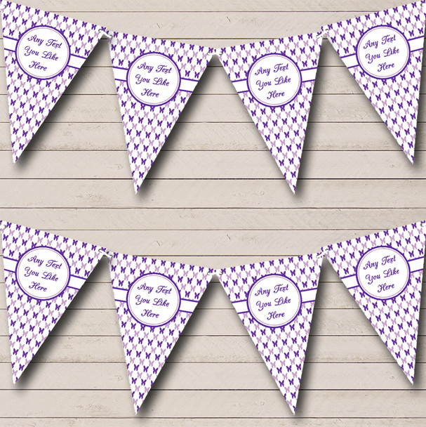 Purple Lilac And White Butterflies Custom Personalised Birthday Party Flag Banner Bunting