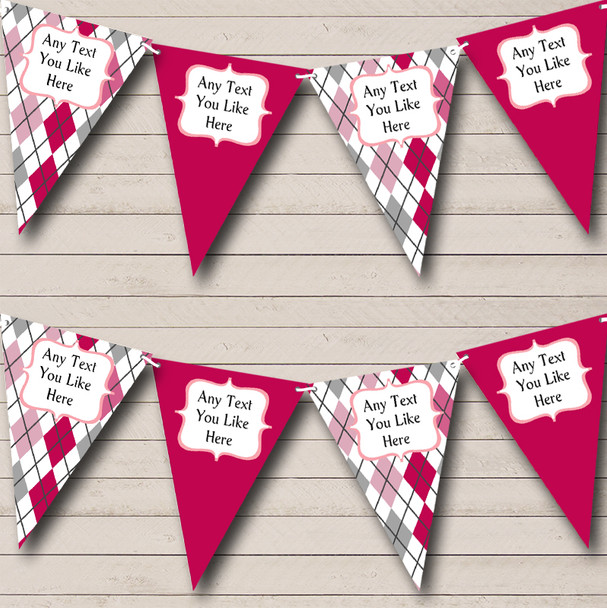 Pink Silver Diamonds Custom Personalised Birthday Party Flag Banner Bunting