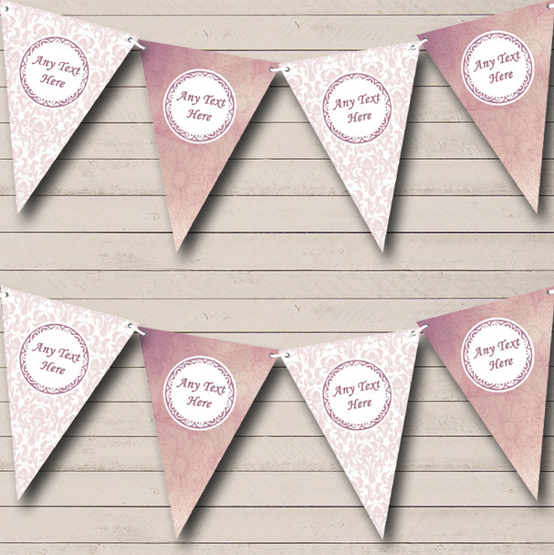 Pale Dusty Pink Rose Damask And Floral Custom Personalised Birthday Party Flag Banner Bunting
