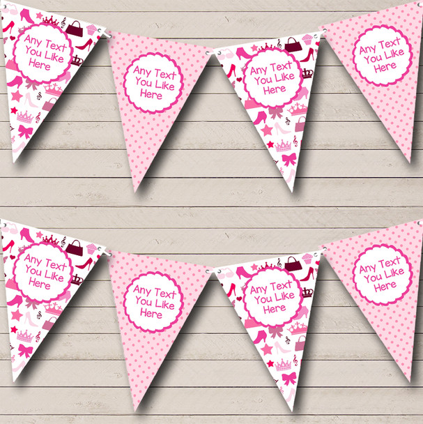 Girls Handbags Shoes Princess Pink Polkadots Custom Personalised Birthday Party Flag Banner Bunting