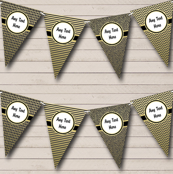 Elegant Black And Gold Custom Personalised Birthday Party Flag Banner Bunting