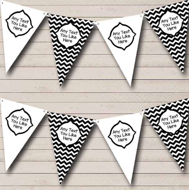 Chevron Stripes White And Black Custom Personalised Birthday Party Flag Banner Bunting