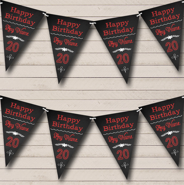 Chalkboard Look Black White & Red Custom Personalised Birthday Party Flag Banner Bunting