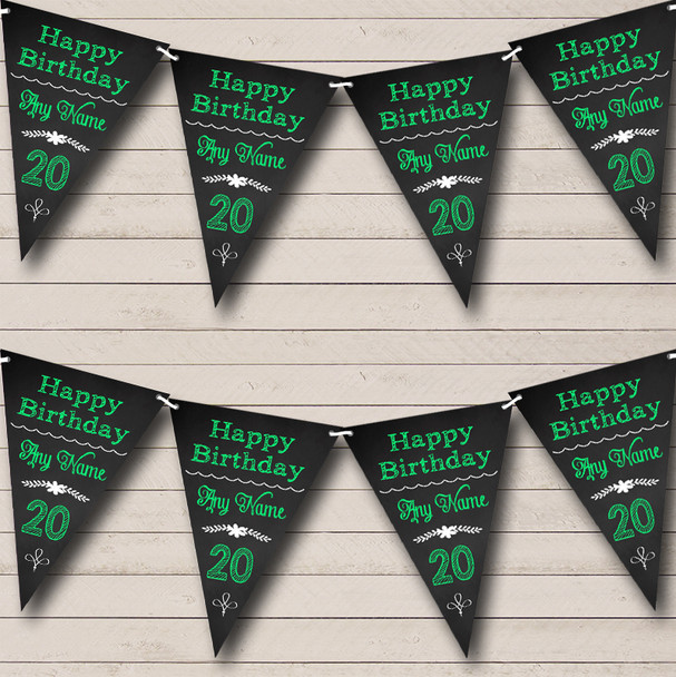 Chalkboard Look Black White & Green Custom Personalised Birthday Party Flag Banner Bunting