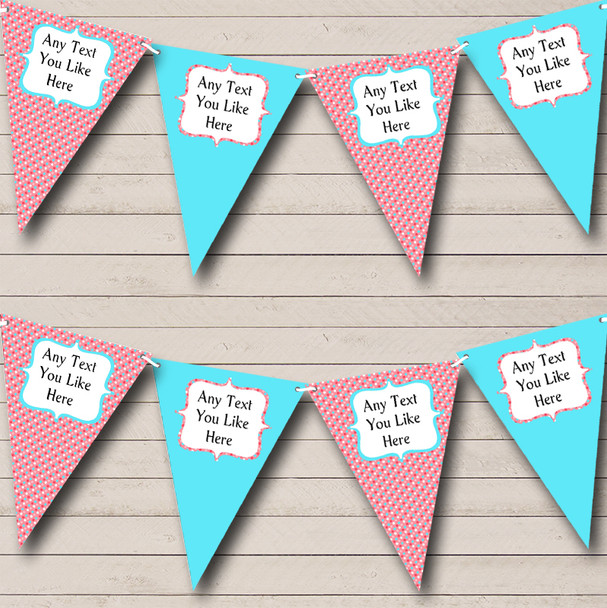 Blue And Pink Polkadot Custom Personalised Birthday Party Flag Banner Bunting