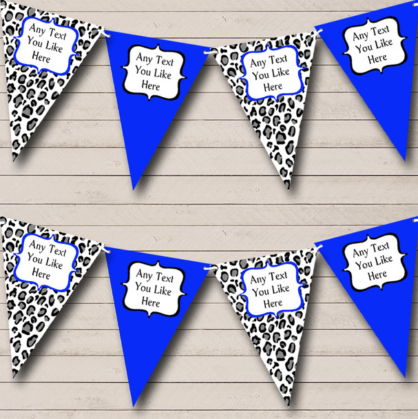 Black White & Royal Blue Animal Print Custom Personalised Birthday Party Flag Banner Bunting