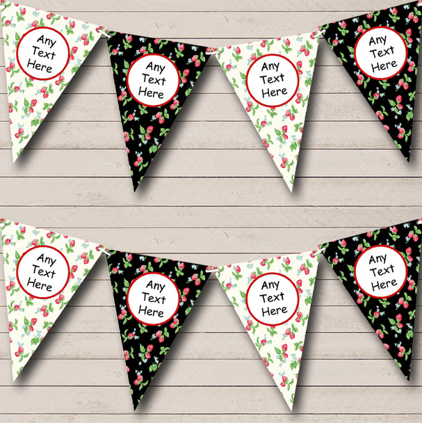 Black Cream Strawberry Custom Personalised Birthday Party Flag Banner Bunting