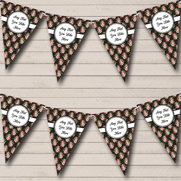Black And Pink Shabby Chic Flowers Custom Personalised Birthday Party Flag Banner Bunting