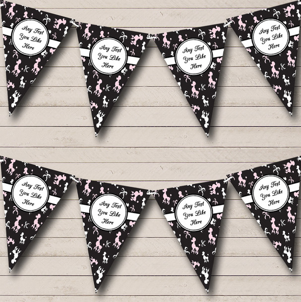 Black And Pink Paris Poodles Custom Personalised Birthday Party Flag Banner Bunting