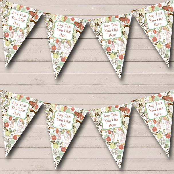 Birdcage Vintage Shabby Chic Green Custom Personalised Birthday Party Flag Banner Bunting