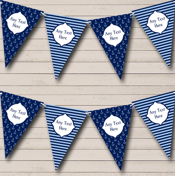 Light Navy Blue Anchor Stripes Custom Personalised Carnival Fete Street Party Flag Banner Bunting