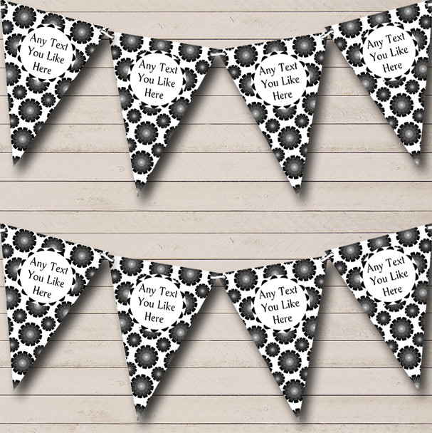 Black White Grey Flower Custom Personalised Carnival Fete Street Party Flag Banner Bunting