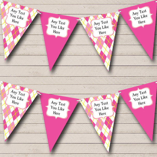 Pink & Diamonds Custom Personalised Children's Birthday Party Flag Banner Bunting