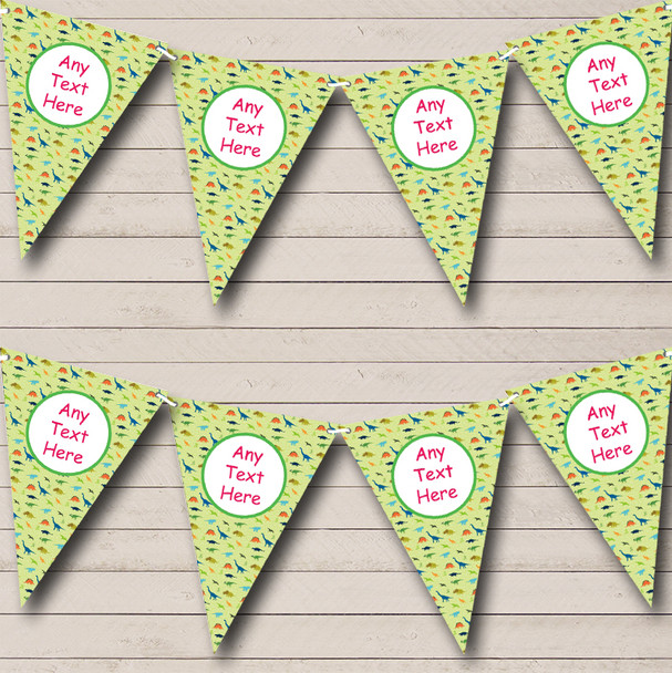 Green Dinosaurs Custom Personalised Children's Birthday Party Flag Banner Bunting