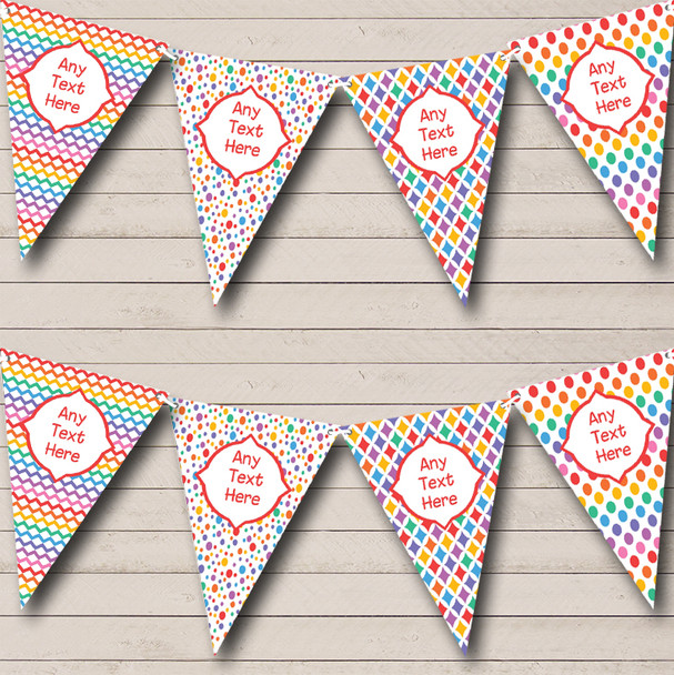 Bright Rainbow Colours Custom Personalised Children's Birthday Party Flag Banner Bunting