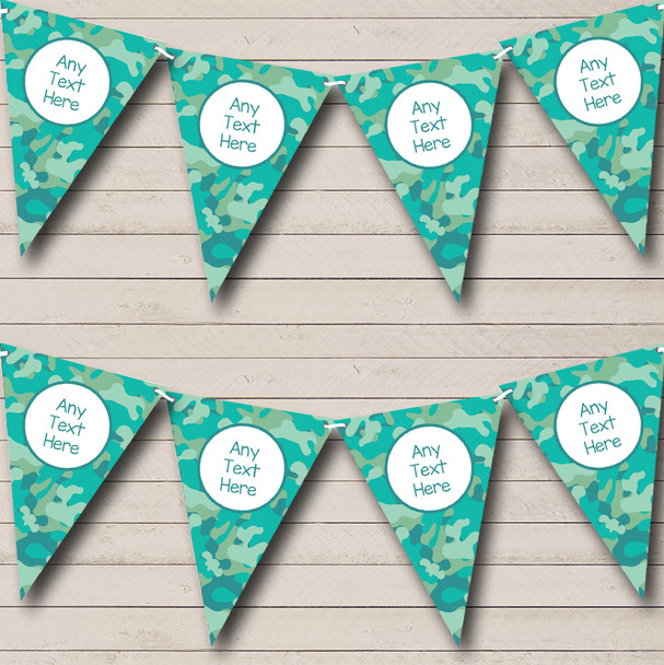 Blue Green Camouflage Custom Personalised Children's Birthday Party Flag Banner Bunting