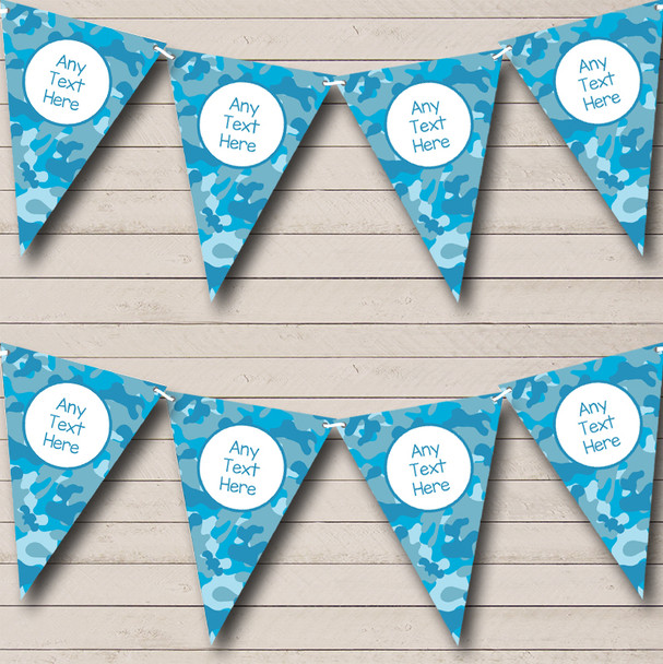Blue Camouflage Custom Personalised Children's Birthday Party Flag Banner Bunting