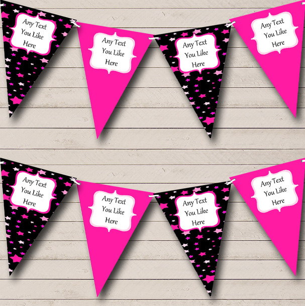 Black & Pink Stars Custom Personalised Children's Birthday Party Flag Banner Bunting
