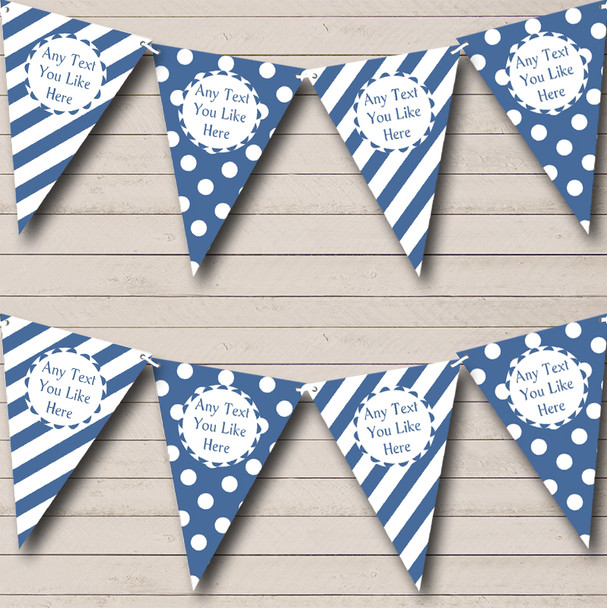 Big Spots & Stripes Blue Custom Personalised Children's Birthday Party Flag Banner Bunting