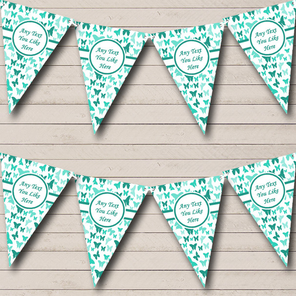 Beautiful Turquoise Butterfly Custom Personalised Children's Birthday Party Flag Banner Bunting