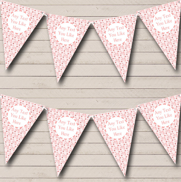 Baby Pink Sweet Birds Custom Personalised Children's Birthday Party Flag Banner Bunting