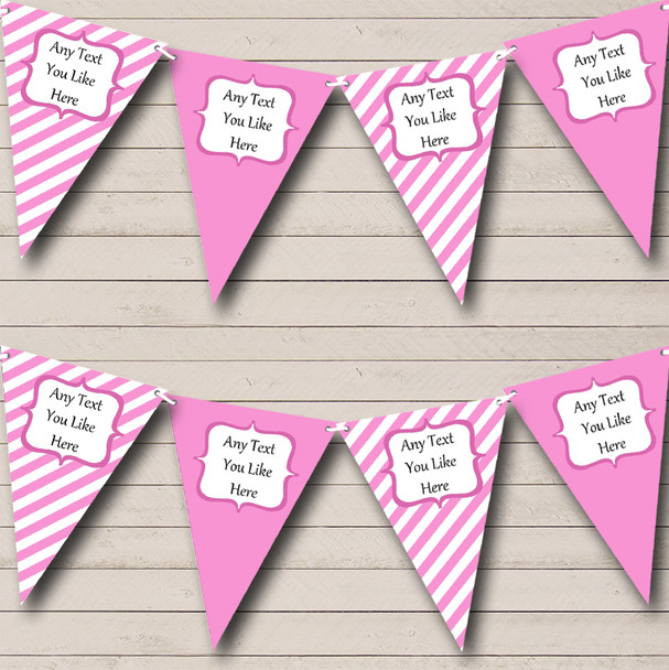 Baby Pink & White Stripes Custom Personalised Children's Birthday Party Flag Banner Bunting