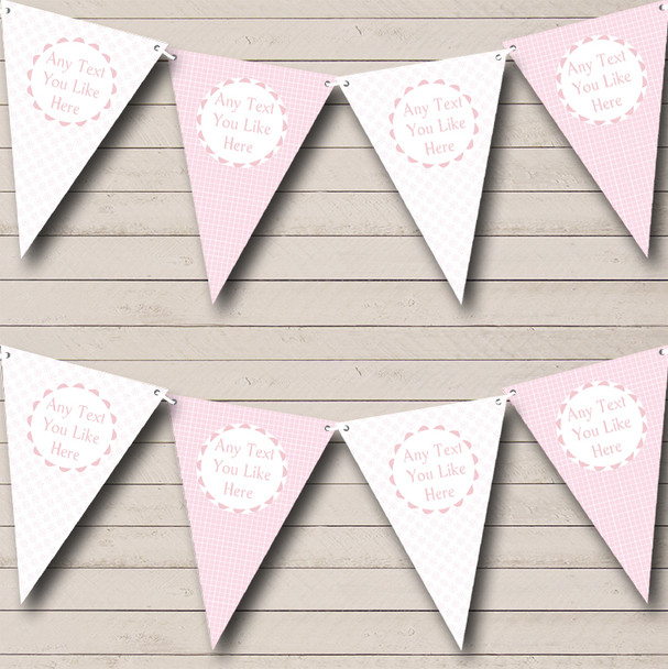 Baby Girl Pink Flowers & Check Custom Personalised Children's Birthday Party Flag Banner Bunting