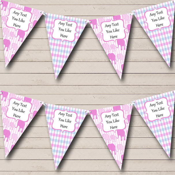 Baby Girl Pink Elephants Custom Personalised Children's Birthday Party Flag Banner Bunting