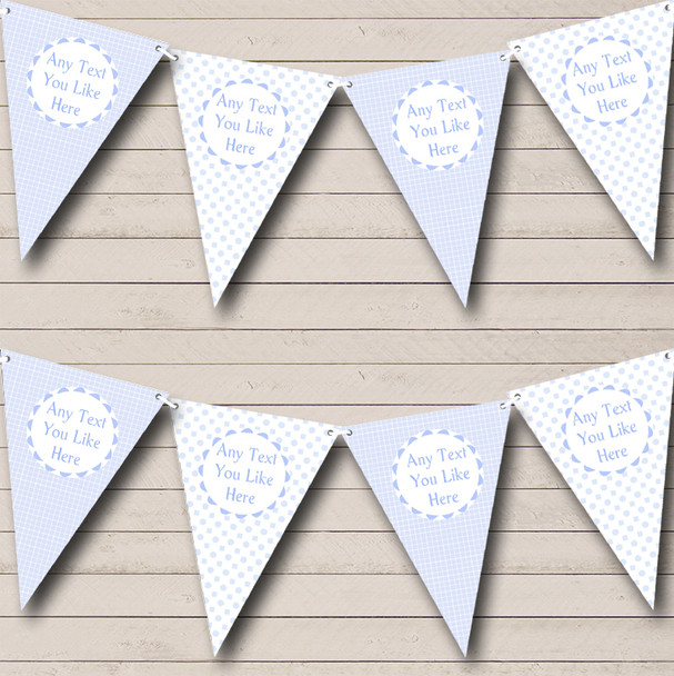 Baby Boy Blue Check Spots Custom Personalised Children's Birthday Party Flag Banner Bunting