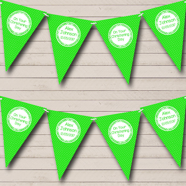 Polkadot Lime Green Custom Personalised Christening Baptism Flag Banner Bunting