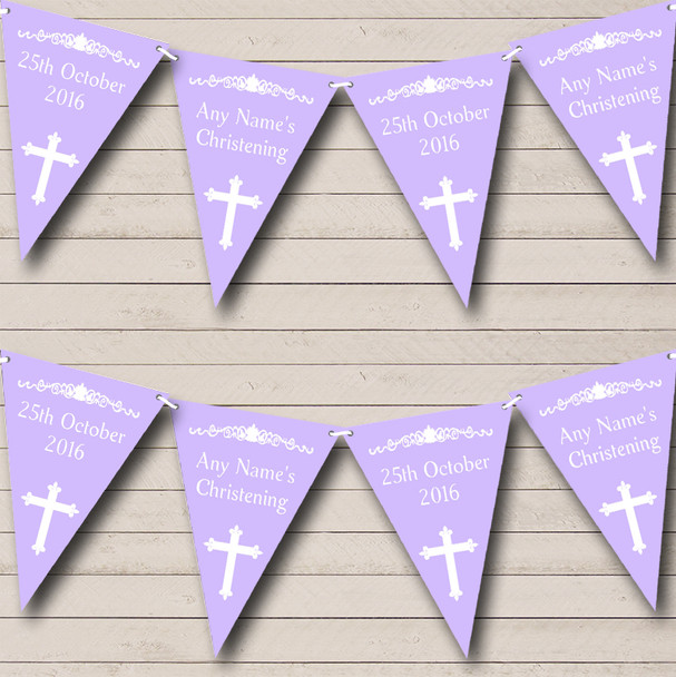 Cross Holy Communion Lilac And White Custom Personalised Christening Baptism Flag Banner Bunting