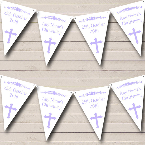 Cross Baptism Holy Communion Lilac Custom Personalised Christening Baptism Flag Banner Bunting