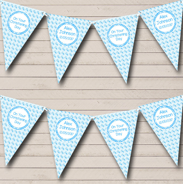 Blue Dolphin Custom Personalised Christening Baptism Flag Banner Bunting