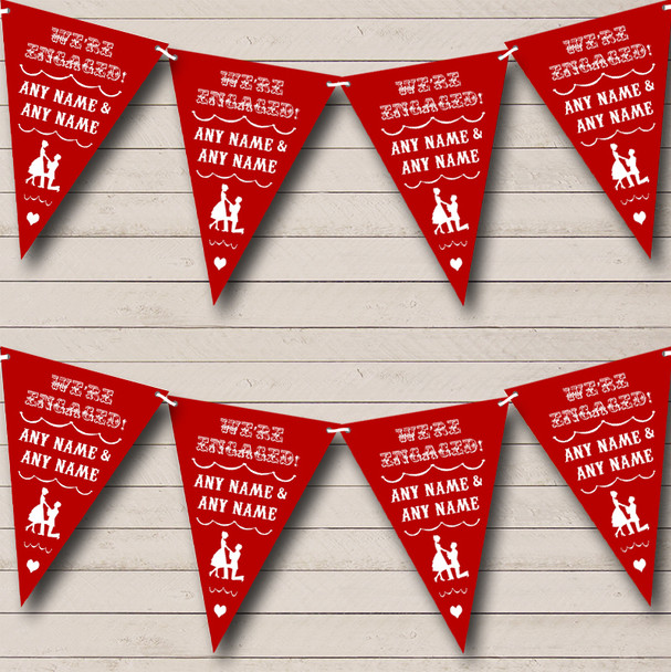 Vintage Text Engagement Dark Claret Red Custom Personalised Engagement Party Flag Banner Bunting