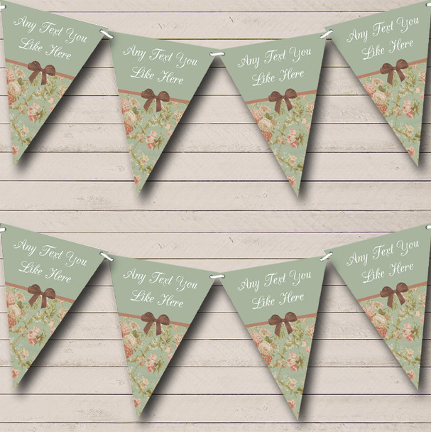 Green Shabby Chic Vintage Custom Personalised Engagement Party Flag Banner Bunting