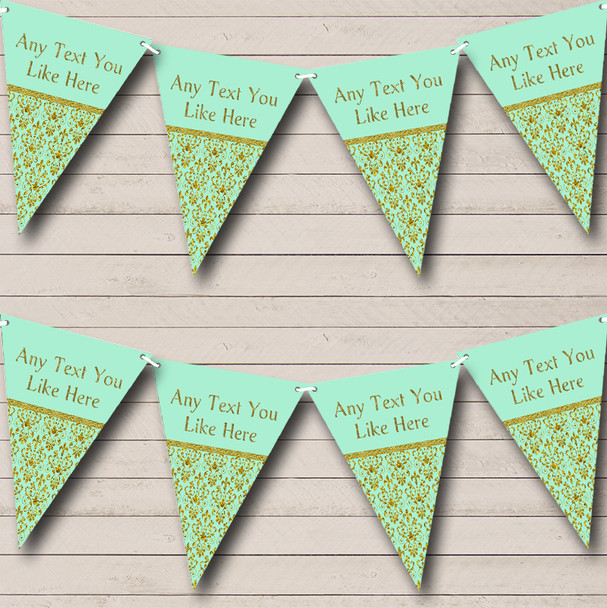 Elegant Mint Green And Gold Custom Personalised Engagement Party Flag Banner Bunting
