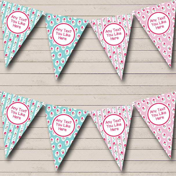 Chintz Shabby Chic Roses Pink Green Custom Personalised Engagement Party Flag Banner Bunting