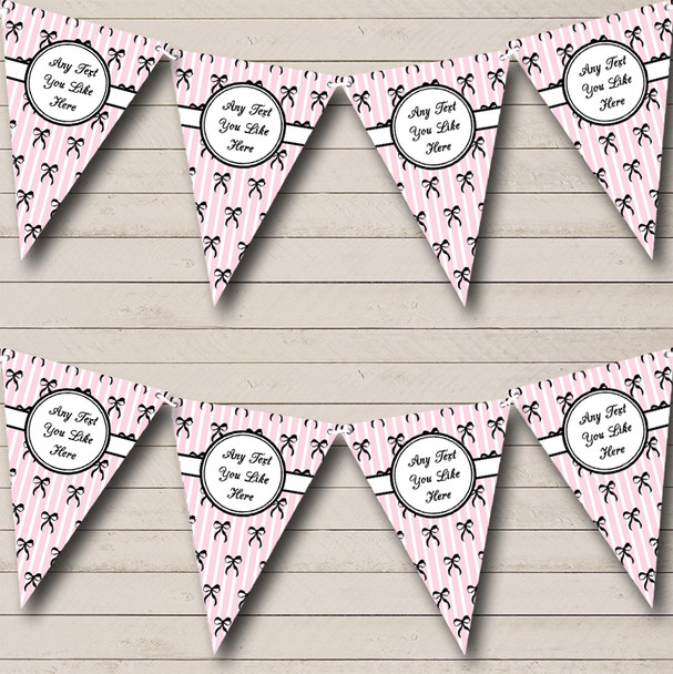 Pink Black & White Paris Chic Bows Custom Personalised Hen Do Night Party Flag Banner Bunting