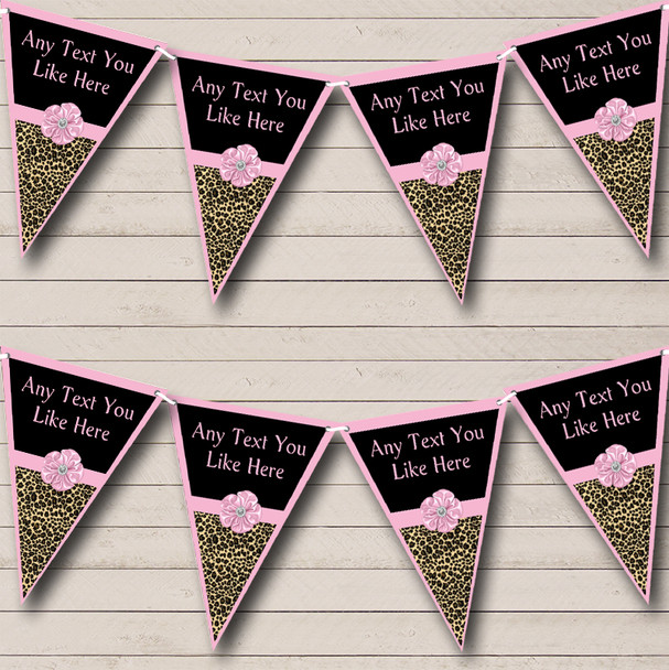 Leopard Print Pale Pink Bow Custom Personalised Hen Do Night Party Flag Banner Bunting
