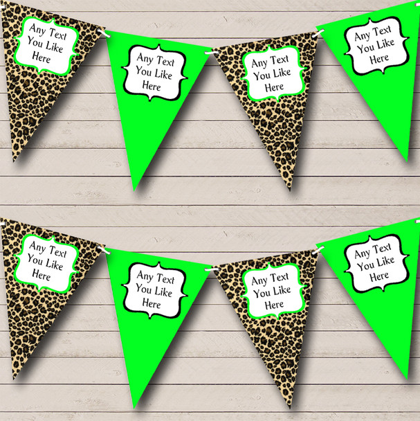 Leopard Print & Lime Green Custom Personalised Hen Do Night Party Flag Banner Bunting